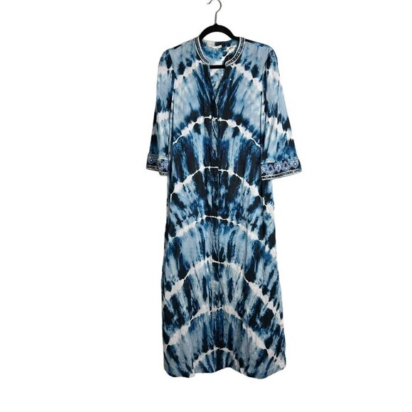 NWOT Soft Surroungings Sea Sprite Tie Dye Maxi Dress Embroidered Embellished XS - Picture 2 of 14